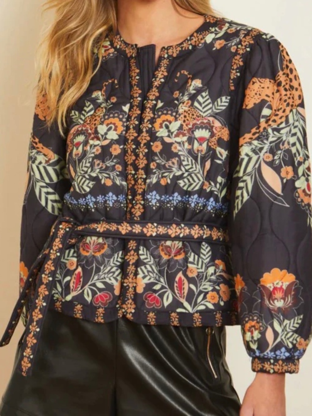 Caballero - Ember Jacket - Vintage Cheetah - Quilted Jacket Size L